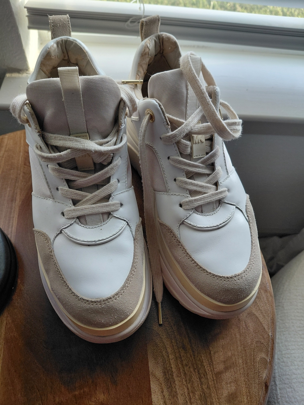 Michael Kors Women's White and Beige Platform Sneakers